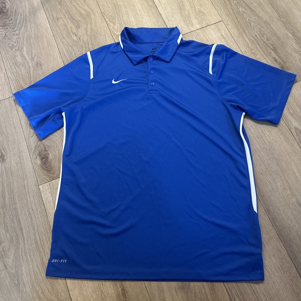 NIKE Dri-Fit Men's Large Royal Blue Short Sleeve Athletic Fit Polo Shirt Coach - Picture 2 of 9
